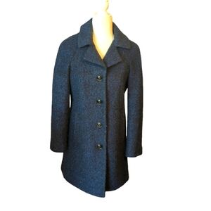 Anne Klein Single-Breasted warm Coat Cobalt Black Blue Wool Blend Sz S